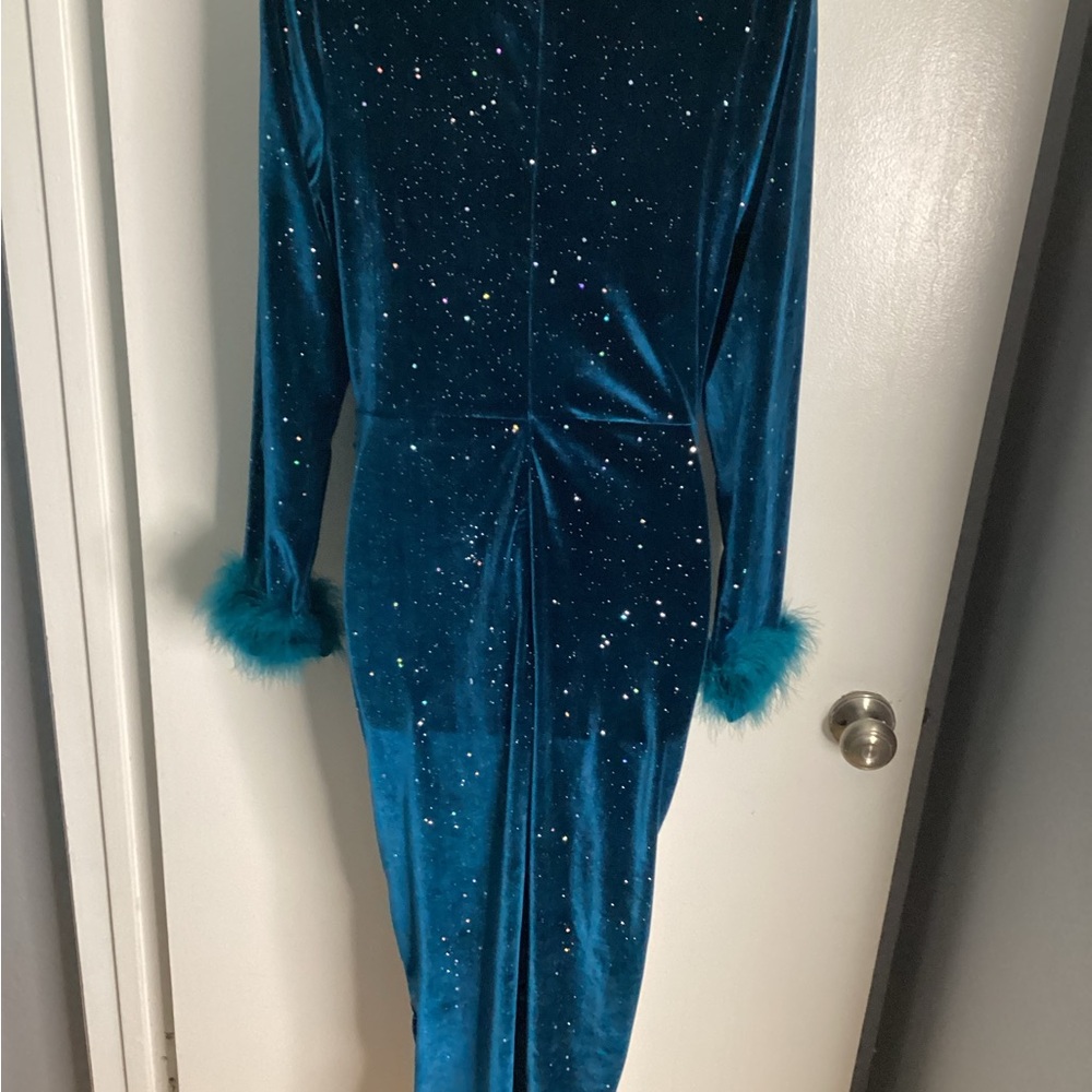 AOMEI Teal Velvet Dress with Sparkle Details M - Picture 9 of 12
